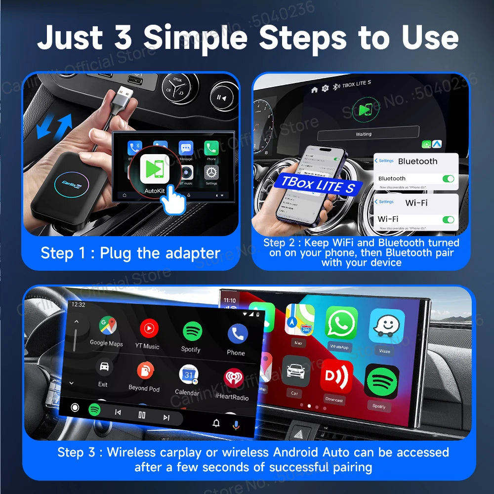 CarlinKit HDMI 5-en-1 Boîtier Android TV Adaptateur Sans Fil – Compatible Netflix, IPTV, Android Auto & CarPlay pour Autoradios