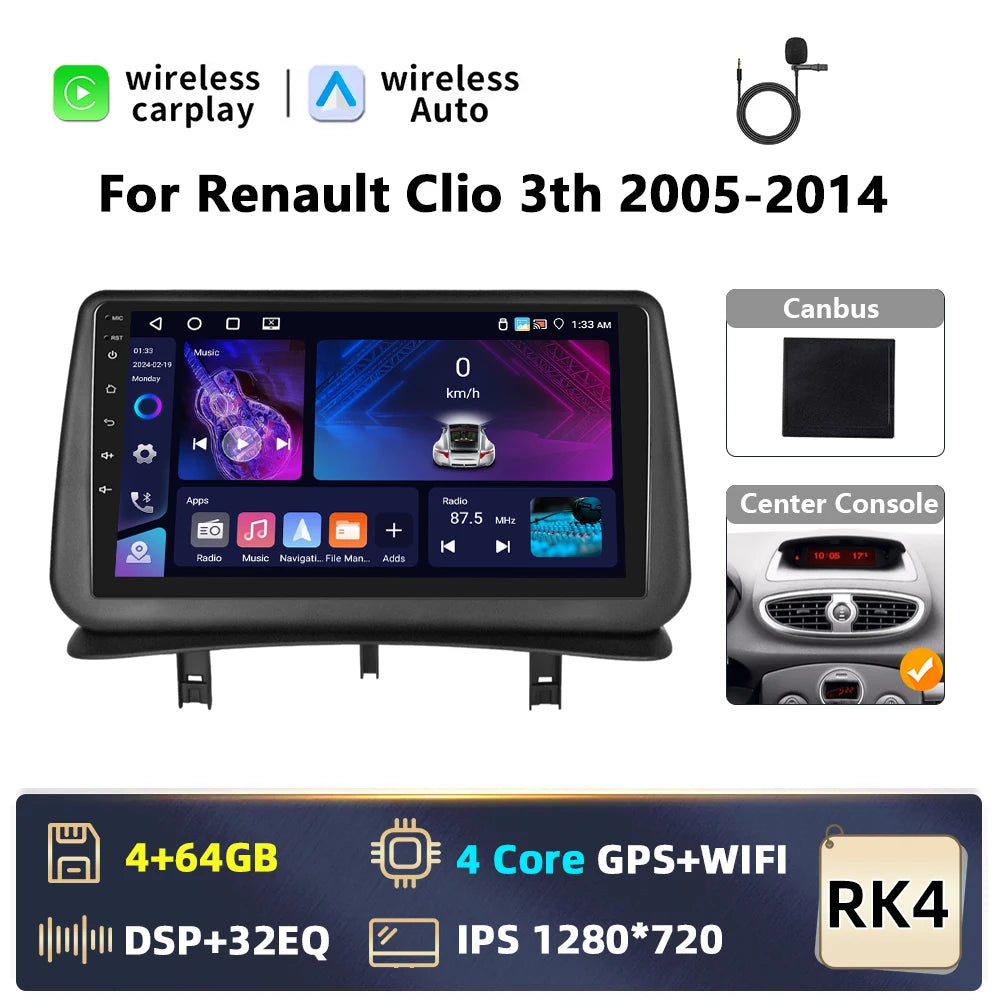 Autoradio Android 2 DIN – Renault Clio 3 (2005-2014) | CarPlay, GPS, WiFi