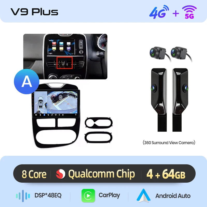 Autoradio Junsun 10" Android 13 pour Renault Clio 4 (2012-2017) – CarPlay & Android Auto sans fil, GPS, Caméra 360°