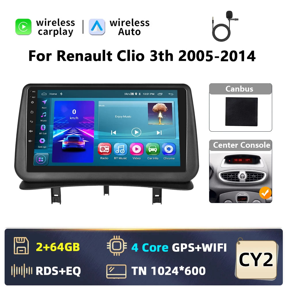 Autoradio Android 2 DIN – Renault Clio 3 (2005-2014) | CarPlay, GPS, WiFi
