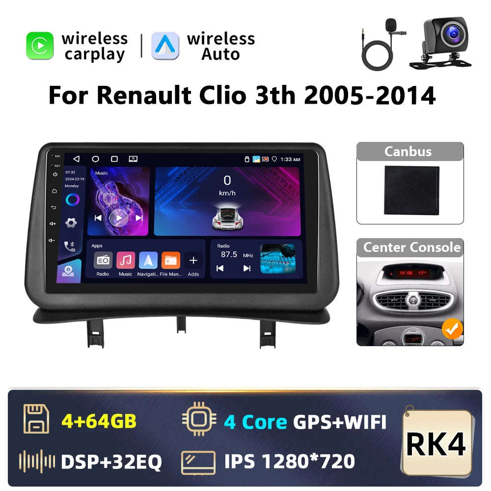 Autoradio Android 2 DIN – Renault Clio 3 (2005-2014) | CarPlay, GPS, WiFi