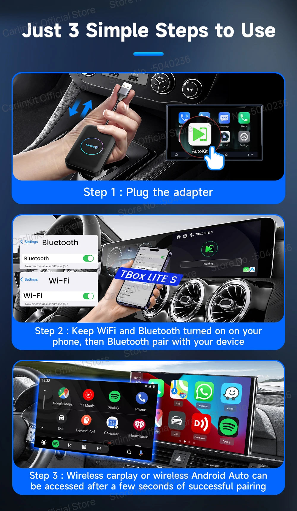 CarlinKit HDMI 5-en-1 Boîtier Android TV Adaptateur Sans Fil – Compatible Netflix, IPTV, Android Auto & CarPlay pour Autoradios