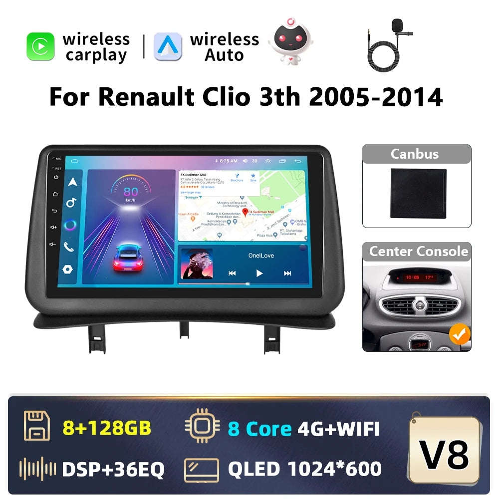 Autoradio Android 2 DIN – Renault Clio 3 (2005-2014) | CarPlay, GPS, WiFi