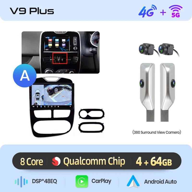 Autoradio Junsun 10" Android 13 pour Renault Clio 4 (2012-2017) – CarPlay & Android Auto sans fil, GPS, Caméra 360°