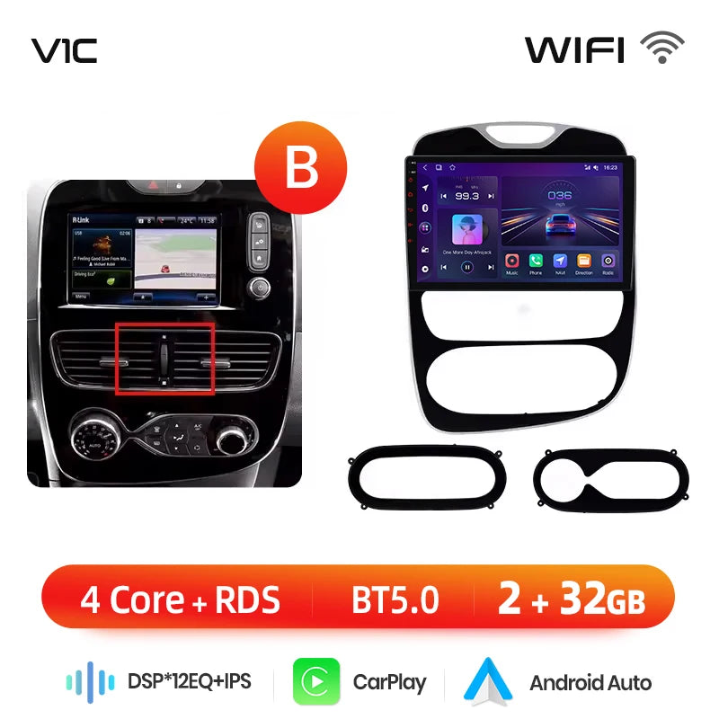 Autoradio Junsun 10" Android 13 pour Renault Clio 4 (2012-2017) – CarPlay & Android Auto sans fil, GPS, Caméra 360°