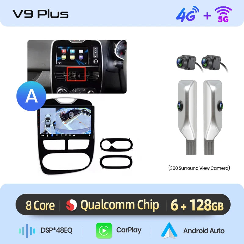 Autoradio Junsun 10" Android 13 pour Renault Clio 4 (2012-2017) – CarPlay & Android Auto sans fil, GPS, Caméra 360°