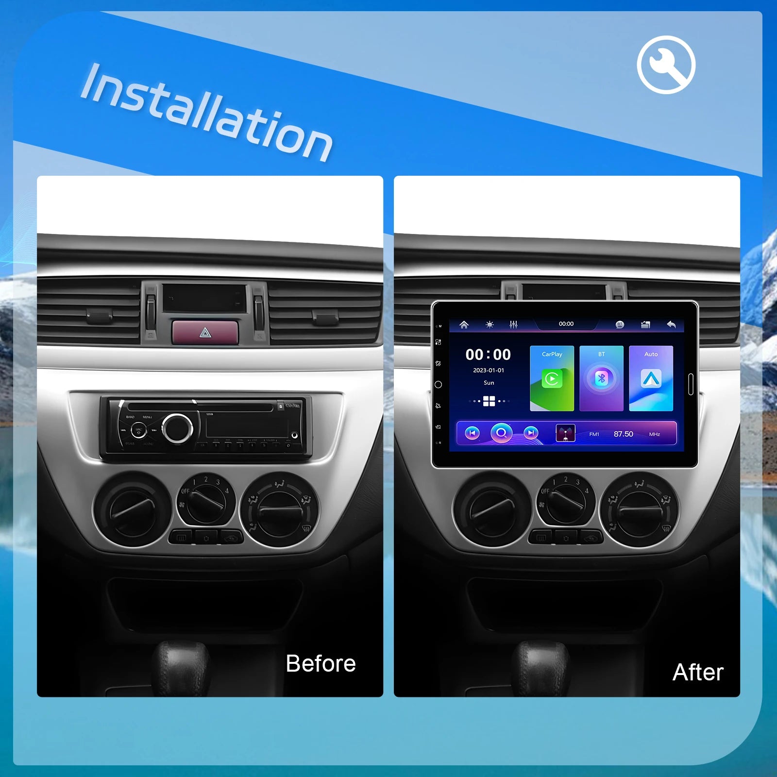 Podofo Autoradio 10.1" Écran Rotatif 1 Din – CarPlay, Android Auto, Bluetooth, FM/AM/RDS