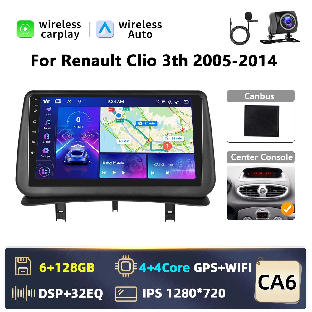 Autoradio Android 2 DIN – Renault Clio 3 (2005-2014) | CarPlay, GPS, WiFi