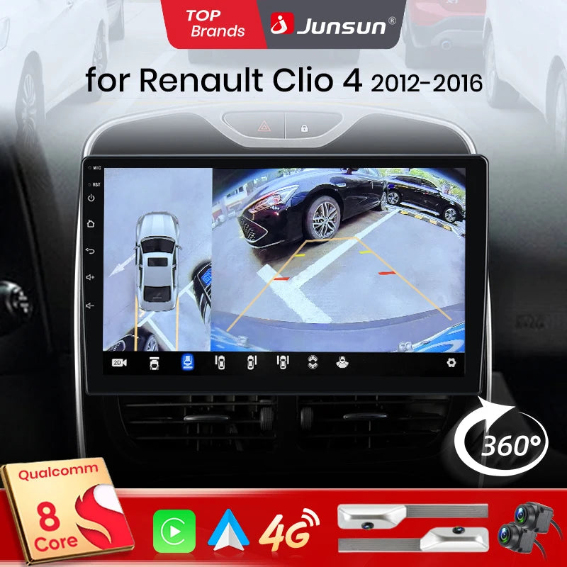 Autoradio Junsun 10" Android 13 pour Renault Clio 4 (2012-2017) – CarPlay & Android Auto sans fil, GPS, Caméra 360°