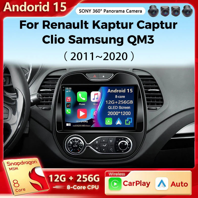 Autoradio Android 15 pour Renault Captur / Clio / Kadjar – CarPlay & Android Auto, GPS, 4G, Écran Tactile 9"