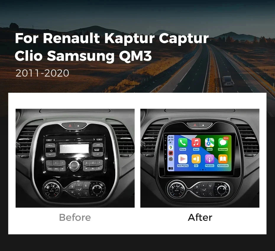 Autoradio Android 15 pour Renault Captur / Clio / Kadjar – CarPlay & Android Auto, GPS, 4G, Écran Tactile 9"