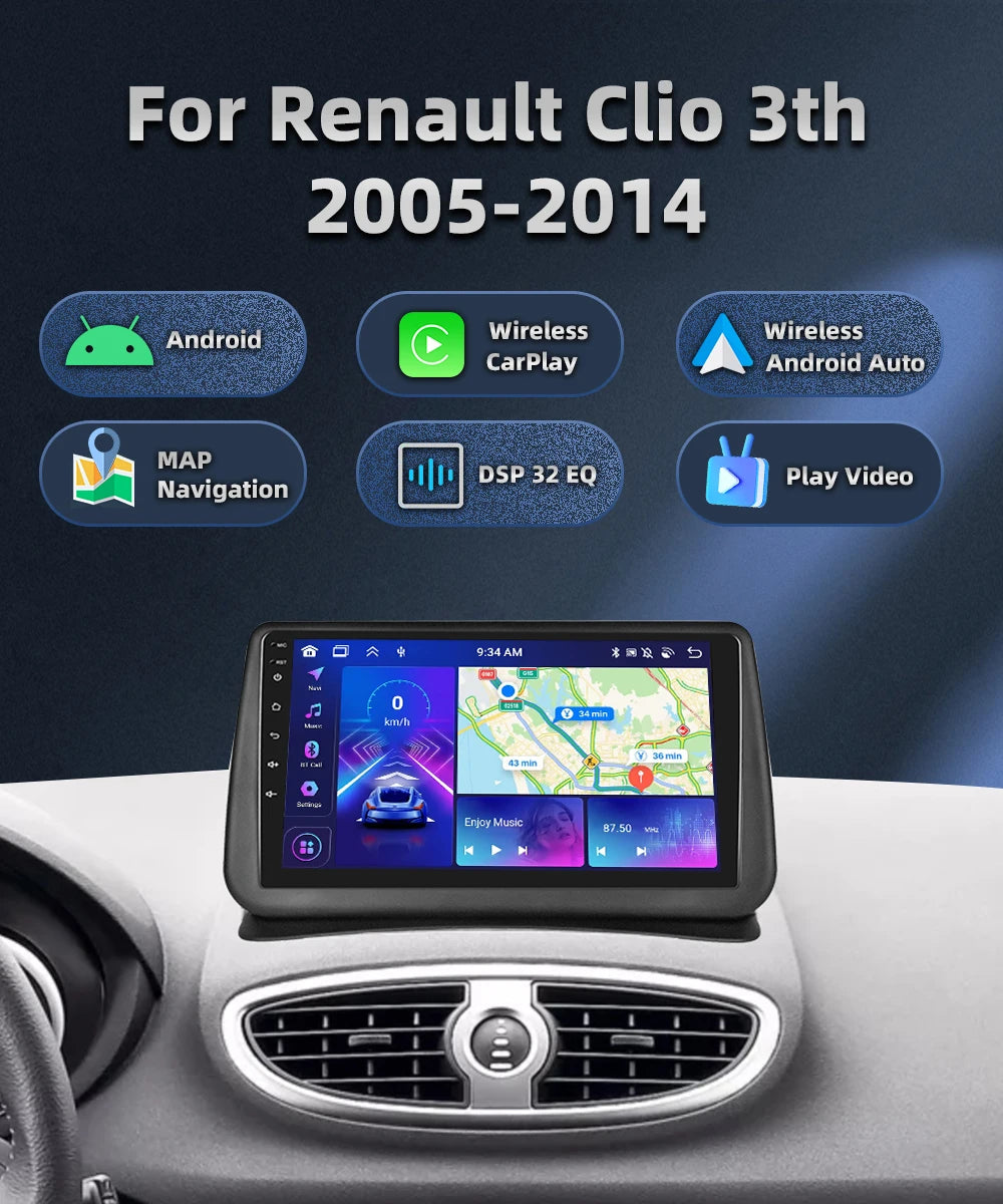 Autoradio Android 2 DIN – Renault Clio 3 (2005-2014) | CarPlay, GPS, WiFi
