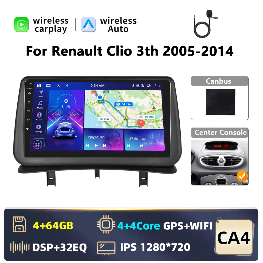 Autoradio Android 2 DIN – Renault Clio 3 (2005-2014) | CarPlay, GPS, WiFi