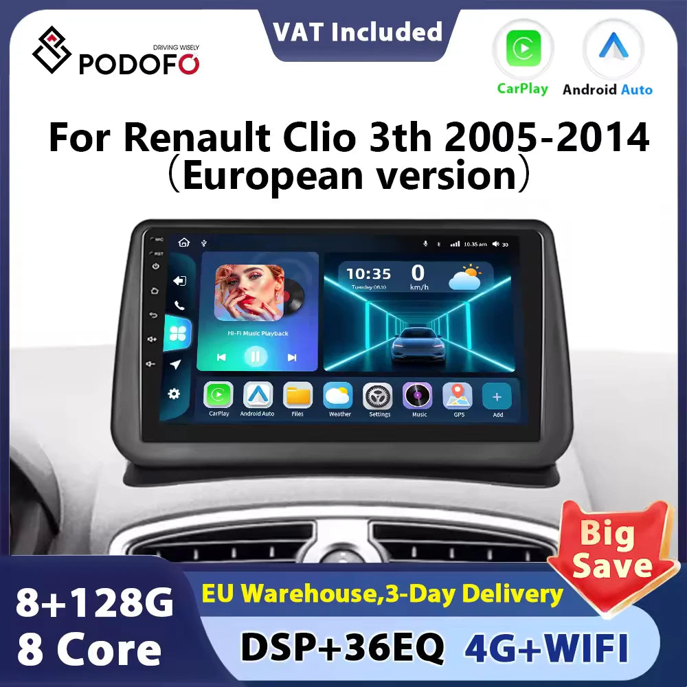 Autoradio Android 2 DIN – Renault Clio 3 (2005-2014) | CarPlay, GPS, WiFi