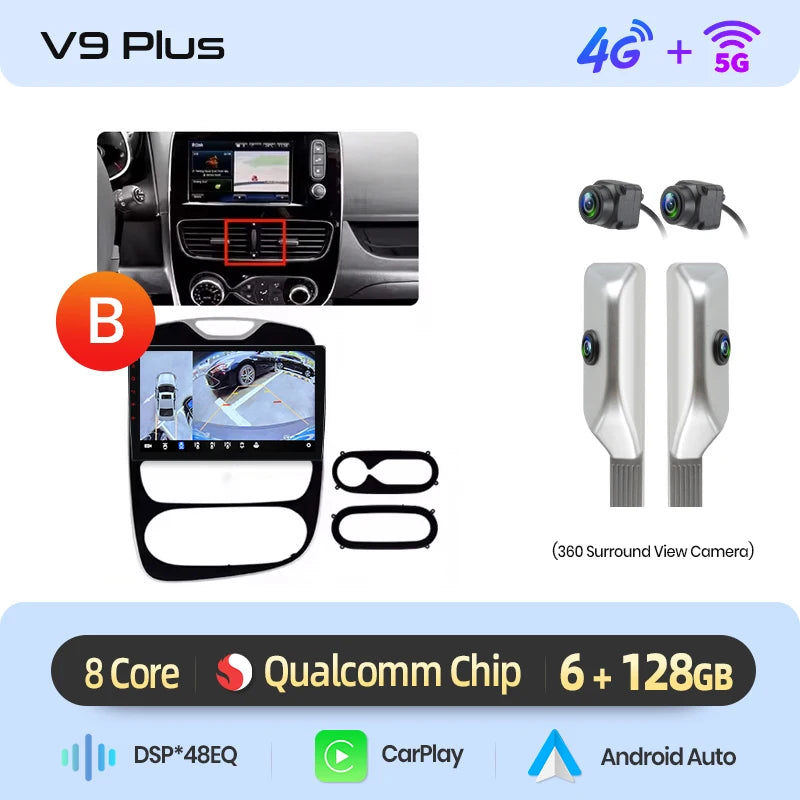 Autoradio Junsun 10" Android 13 pour Renault Clio 4 (2012-2017) – CarPlay & Android Auto sans fil, GPS, Caméra 360°
