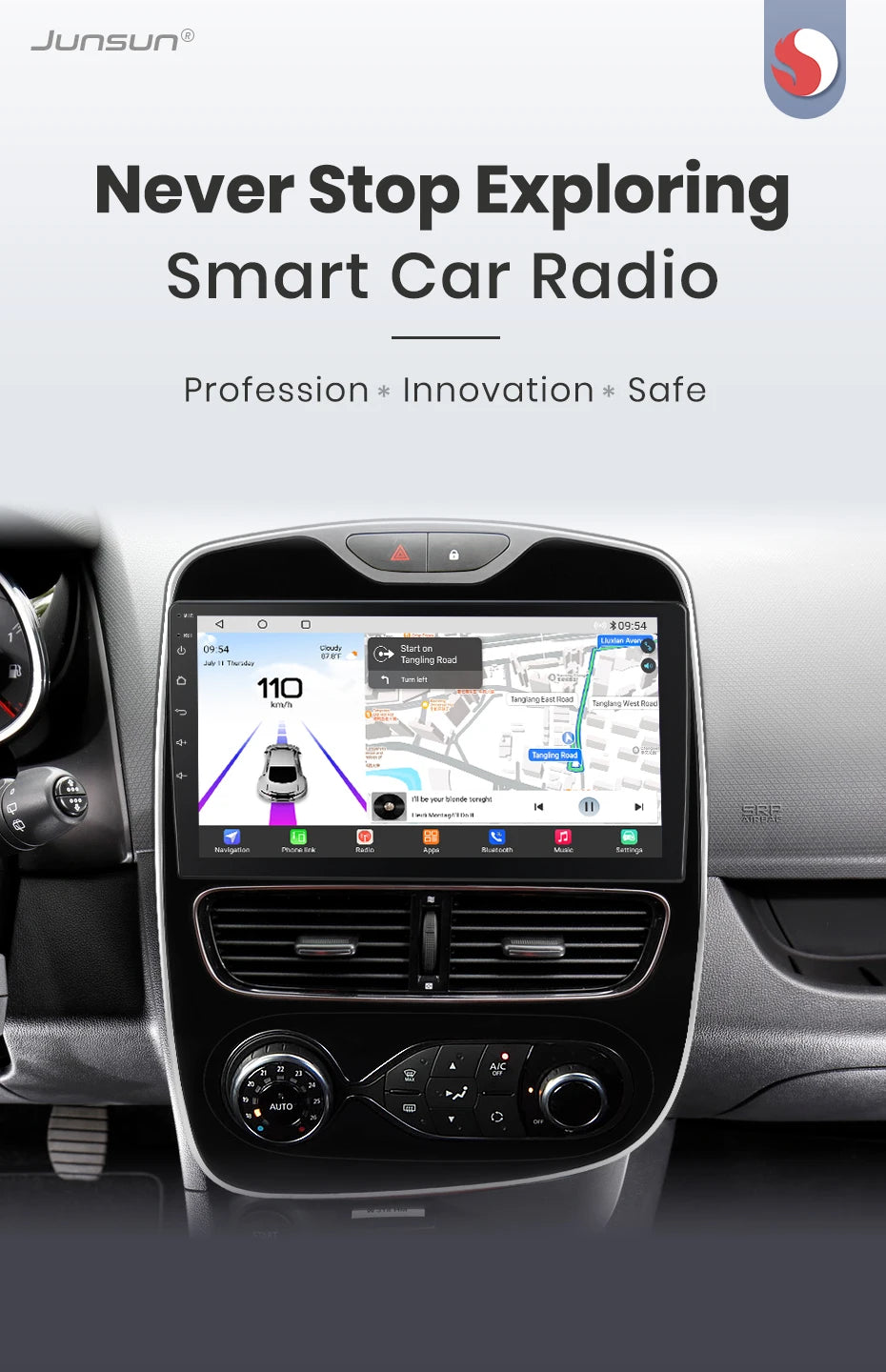 Autoradio Junsun 10" Android 13 pour Renault Clio 4 (2012-2017) – CarPlay & Android Auto sans fil, GPS, Caméra 360°